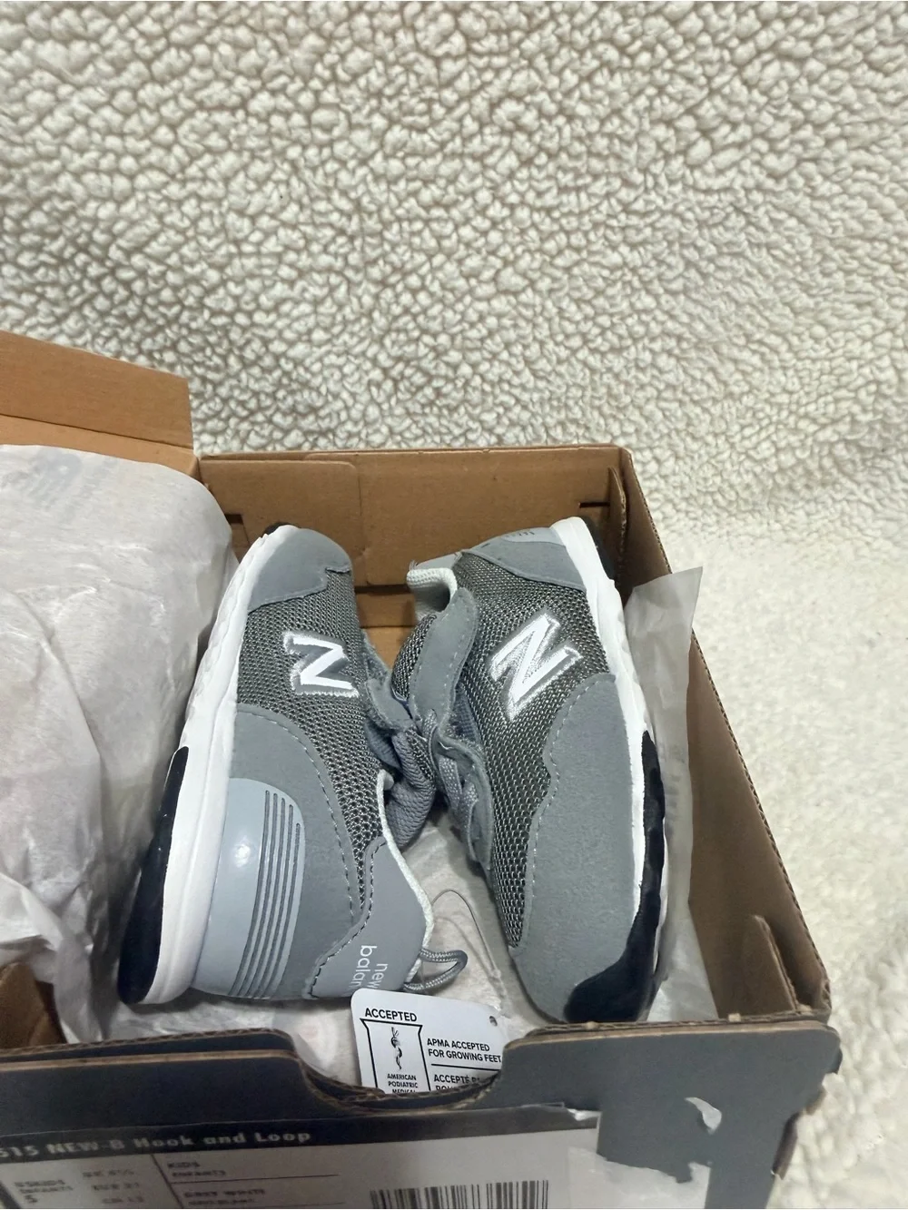 New Balance 515 Hook And Loop Toddler Grey Velcro Mesh & Suède Sneakers